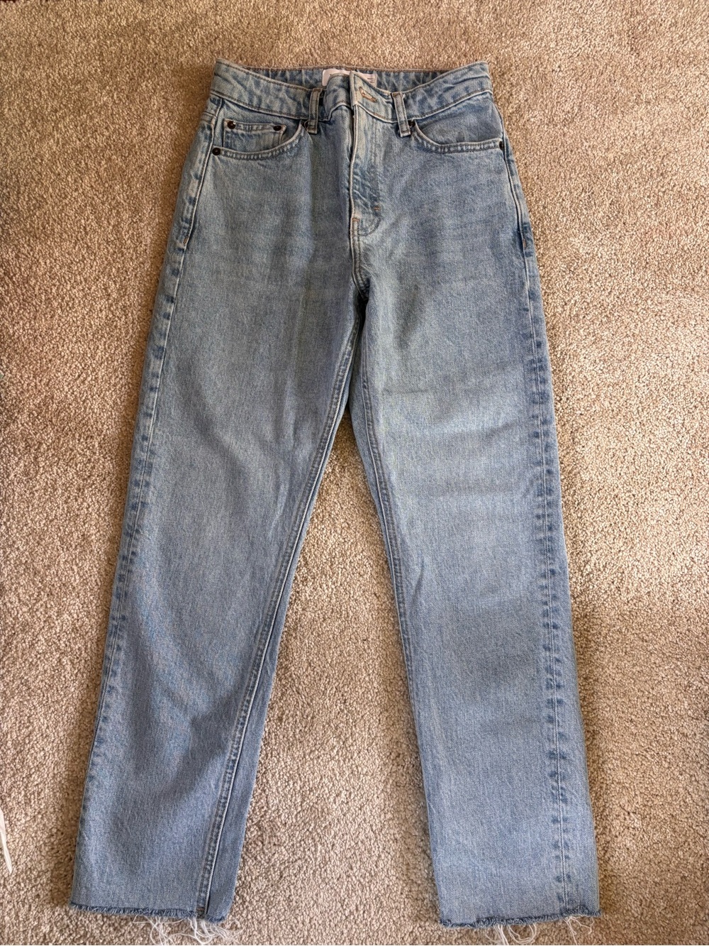 Topshop Straight Leg Jeans W25 Light Wash Raw Hem High Rise Denim
